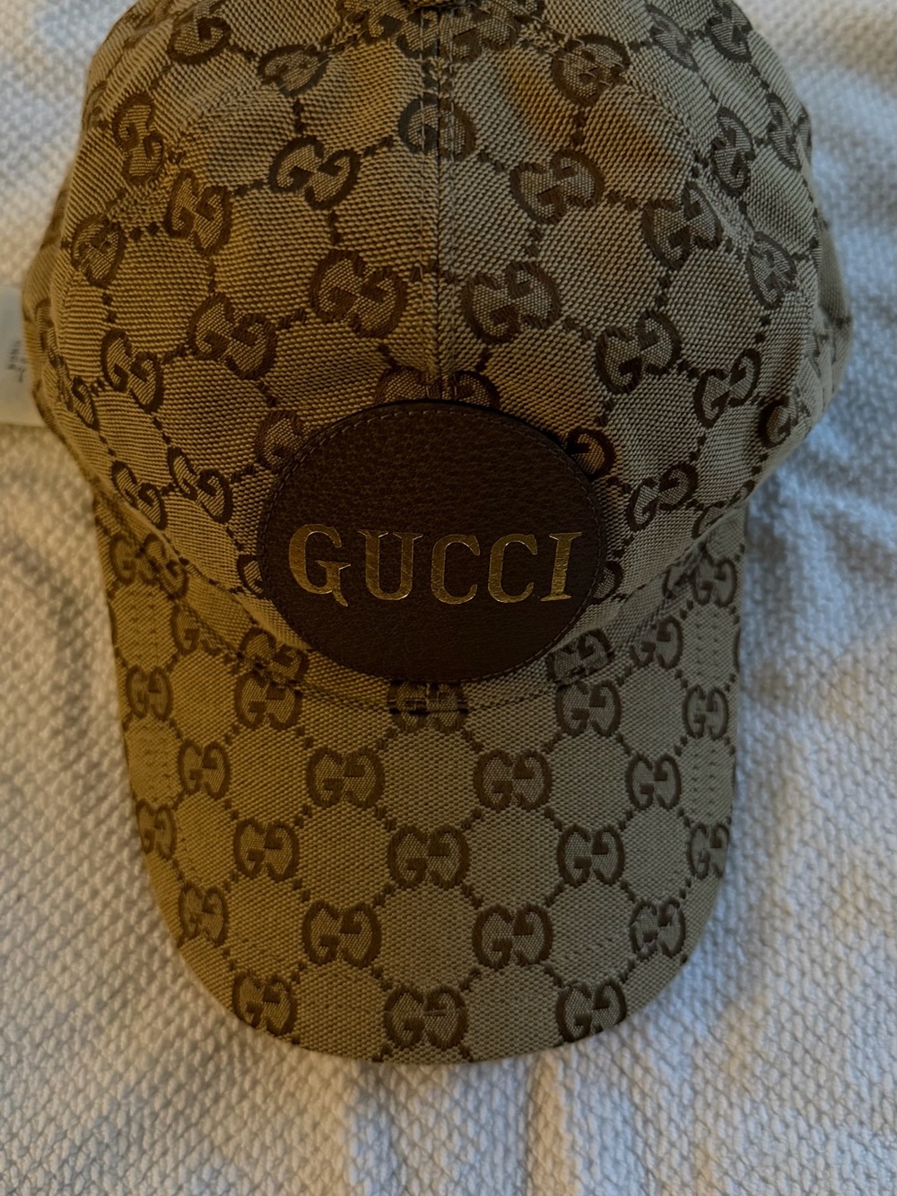 Gucci Tan Brown GG Canvas Baseball Cap with Leather Patch